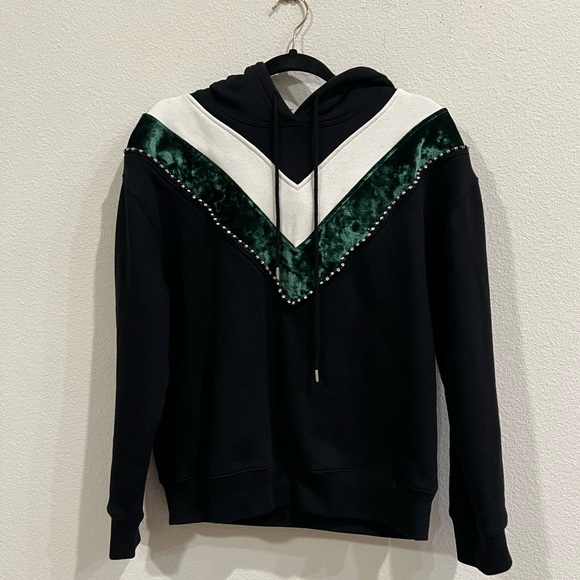 Sandro black hooded sweatshirt with emerald green velvet and beading details - Picture 1 of 9